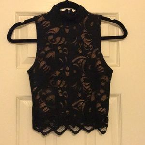 Black Lace with Nude Underlay Crop Top